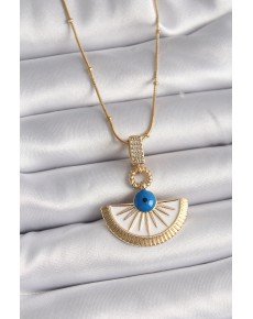 316L Steel Gold Color Chain Zircon Stone Detailed Evil Eye Bead Eye Model Women's Necklace