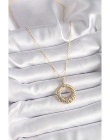 316L Steel Gold Color Chain Silver Zircon Stone Circle Model Women's Necklace