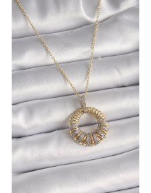 316L Steel Gold Color Chain Silver Zircon Stone Circle Model Women's Necklace