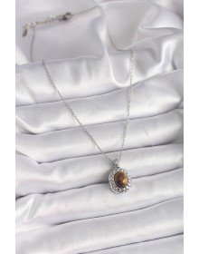 316L Steel Silver Color Chain Amber Bead Model Women's Necklace