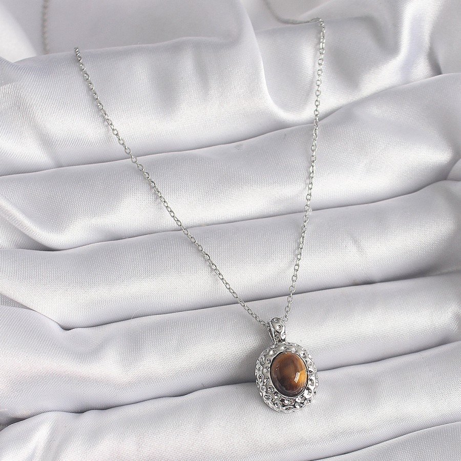 316L Steel Silver Color Chain Amber Bead Model Women s Necklace