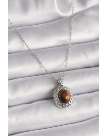 316L Steel Silver Color Chain Amber Bead Model Women's Necklace