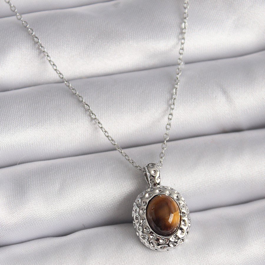 316L Steel Silver Color Chain Amber Bead Model Women s Necklace