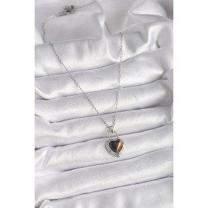 316L Steel Silver Color Chain Lock Heart Amber Bead Model Women's Necklace