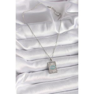 316L Steel Silver Color Chain Eye Embroidered Medallion Model Women's Necklace