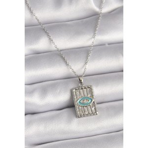 316L Steel Silver Color Chain Eye Embroidered Medallion Model Women's Necklace