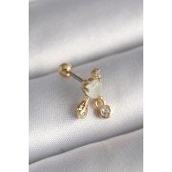 316L Steel Gold Color White Enameled Heart Dangle Zircon Stone Tragus Piercing