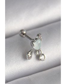 316L Steel Silver Color White Enamel Heart Dangle Zircon Stone Detail Tragus Piercing