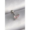 316L Steel Silver Color Pink Zircon Stone Butterfly Tragus Piercing