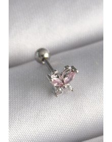 316L Steel Silver Color Pink Zircon Stone Butterfly Tragus Piercing