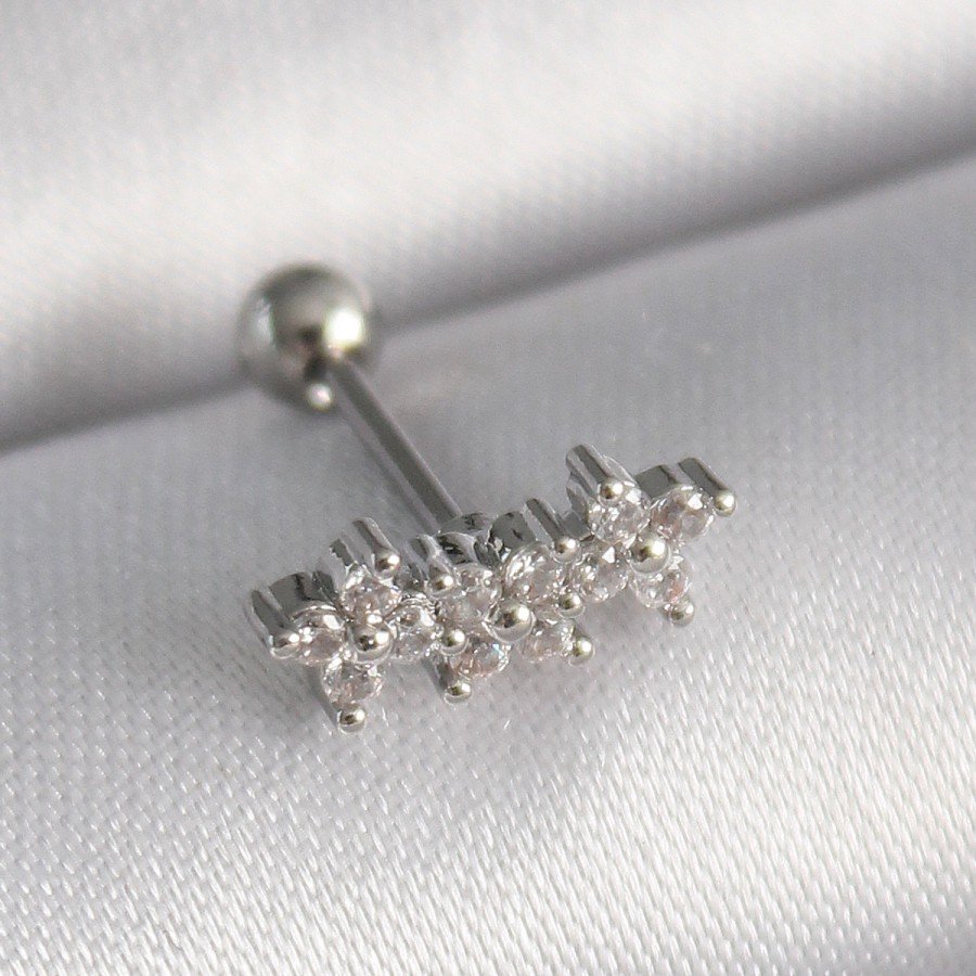 316L Steel Silver Color Zircon Stone Clover Tragus Piercing 316L Steel Silver Color Zircon Stone Clover Tragus Piercing