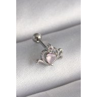 316L Steel Silver Color Pink Enameled Heart Zircon Stone Detail Tragus Piercing