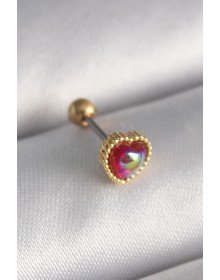 316L Steel Gold Color Red Enameled Heart Tragus Piercing