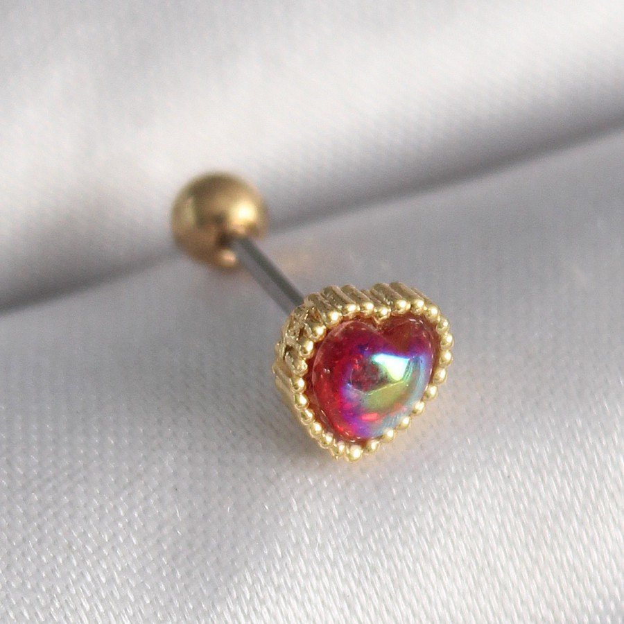 316L Steel Gold Color Red Enameled Heart Tragus Piercing