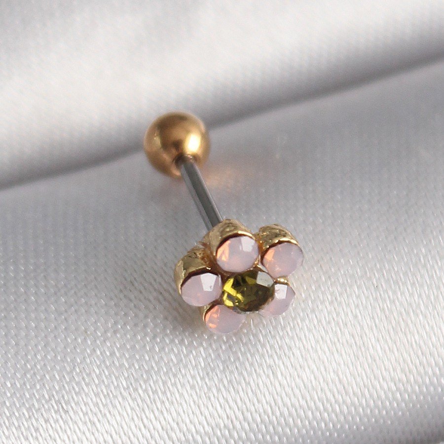 316L Steel Gold Color Zircon Stone Flower Tragus Piercing