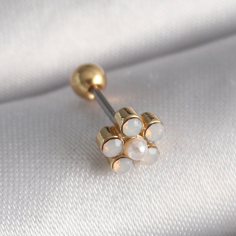 316L Steel Gold Color Zircon Stone Flower Model Tragus Piercing