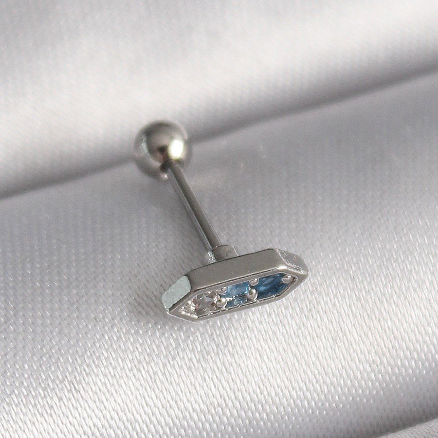 316L Steel Silver Color Tragus Piercing with Blue Zircon Stone 316L Steel Silver Color Tragus Piercing with Blue Zircon Stone