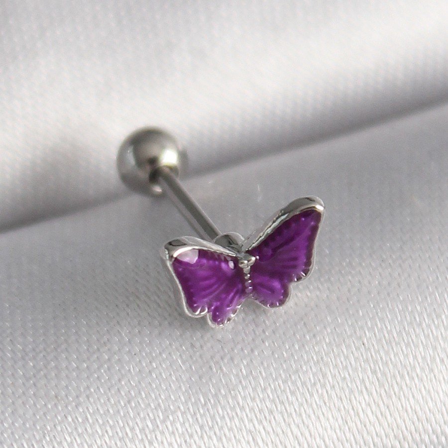 316L Steel Silver Color Purple Butterfly Model Tragus Piercing