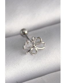 316L Steel Silver Color Zircon Stone Detail Ribbon Model Tragus Piercing