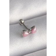 316L Steel Silver Color Pink Ribbon Zircon Stone Detail Tragus Piercing
