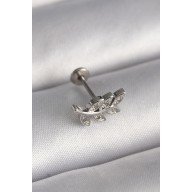 316L Steel Silver Color Branch Model Zircon Stone Detailed Tragus Piercing