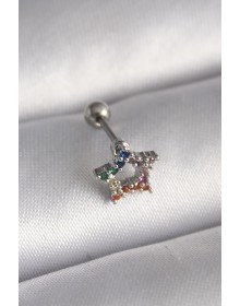 316L Steel Silver Color Star Model Tragus Piercing with Colorful Zircon Stone