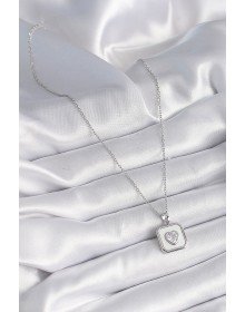 316L Steel Silver Color Square Locket Heart Zircon Stone Processing Women's Necklace