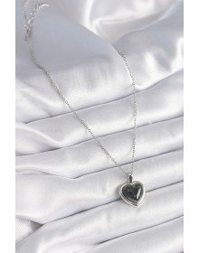 316L Steel Silver Color Green Enameled Heart Model Women's Necklace