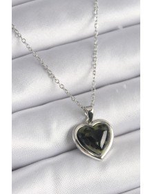 316L Steel Silver Color Green Enameled Heart Model Women's Necklace