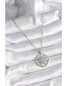 316L Steel Silver Color Zircon Stone Sun Medallion Model Women's Necklace