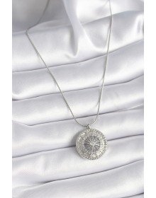 316L Steel Silver Color Zircon Stone 12 Zodiac Medallion Model Women's Necklace