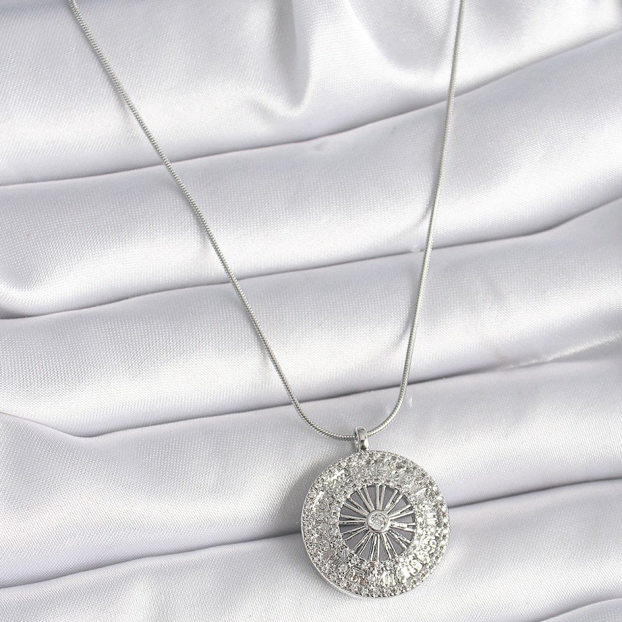 316L Steel Silver Color Zircon Stone 12 Zodiac Medallion Model Women s Necklace