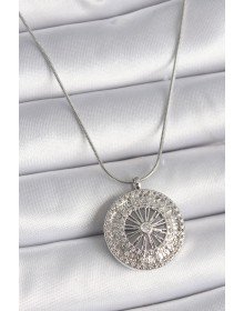 316L Steel Silver Color Zircon Stone 12 Zodiac Medallion Model Women's Necklace