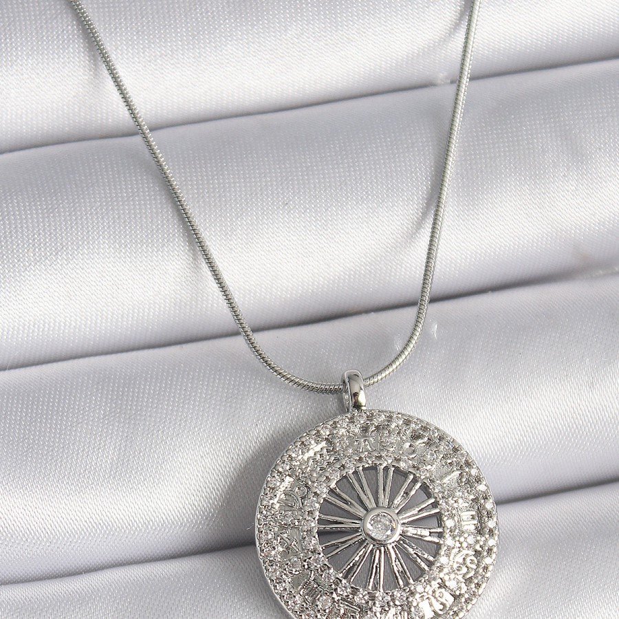 316L Steel Silver Color Zircon Stone 12 Zodiac Medallion Model Women s Necklace