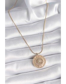 316L Steel Gold Color Zircon Stone 12 Zodiac Sign Medallion Model Women's Necklace