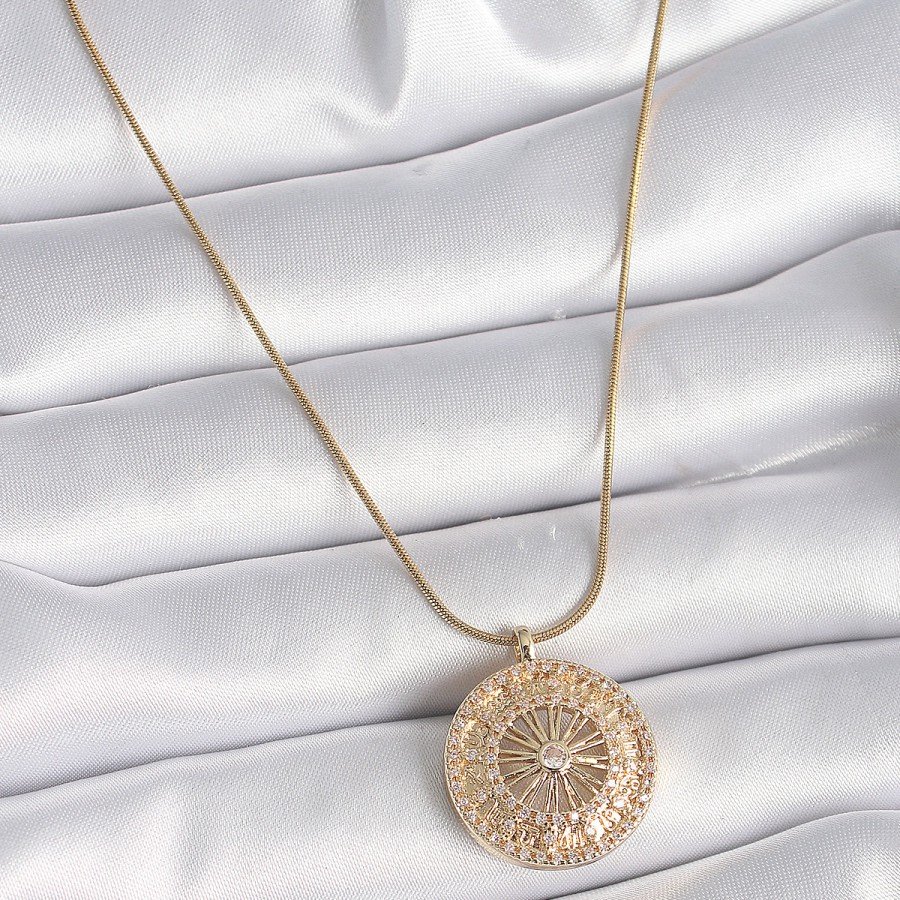 316L Steel Gold Color Zircon Stone 12 Zodiac Medallion Model Women s Necklace 316L Steel Gold Color Zircon Stone 12 Zodiac Medallion Model Women s Necklace