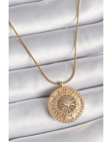 316L Steel Gold Color Zircon Stone 12 Zodiac Sign Medallion Model Women's Necklace