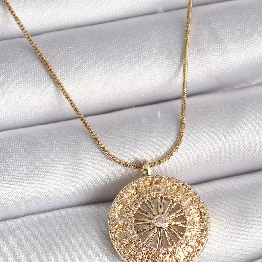 316L Steel Gold Color Zircon Stone 12 Zodiac Medallion Model Women s Necklace 316L Steel Gold Color Zircon Stone 12 Zodiac Medallion Model Women s Necklace