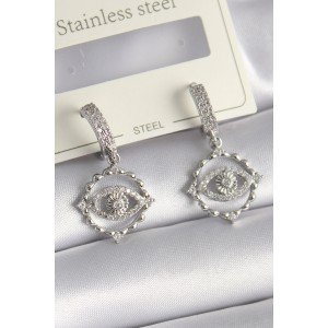 Brass Silver Color Zircon Stone Eye Model Women's Earrings