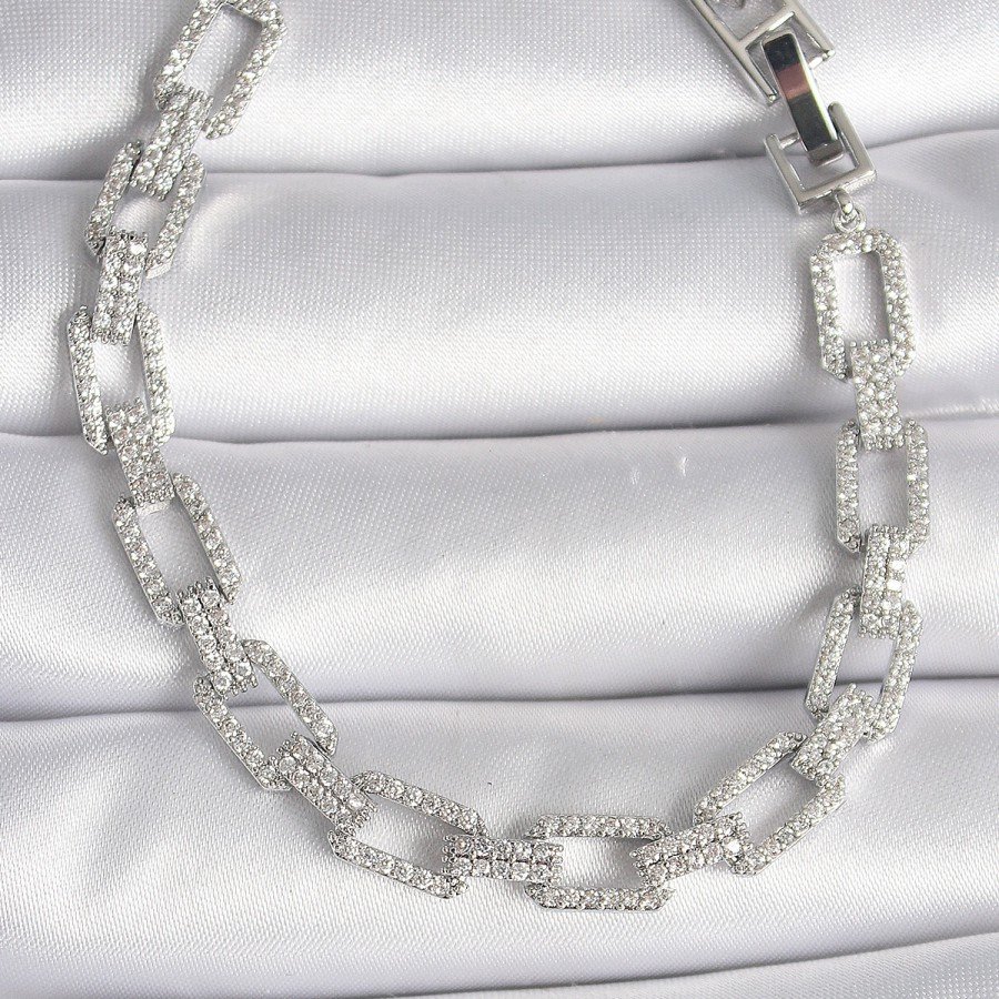 Brass Silver Color Zircon Stone Chain Model VIP Series Women s Bracelet
