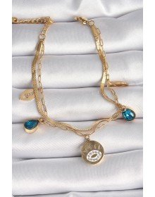 316L Steel Gold Color Zircon Stone Eye Engraved Figure Women's Bracelet
