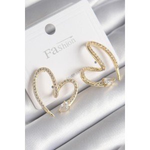 Brass Gold Color Zircon Stone Snake Heart Model Women's Earrings