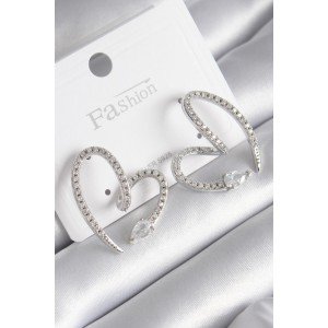 Brass Silver Color Zircon Stone Snake Heart Model Women's Earrings