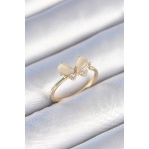 Brass Gold Color White Enameled Zircon Stone Butterfly Model Women's Ring Brass Gold Color White Enameled Zircon Stone Butterfly Model Women's Ring