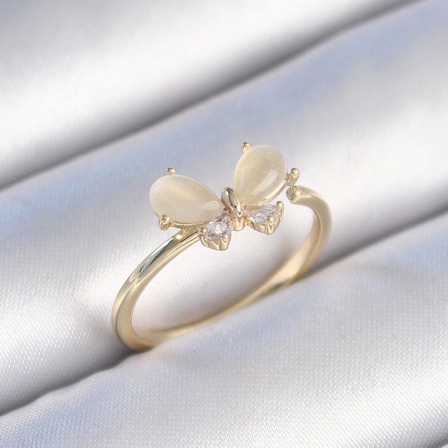 Brass Gold Color White Enameled Zircon Stone Butterfly Model Women s Ring Brass Gold Color White Enameled Zircon Stone Butterfly Model Women s Ring