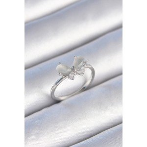 Brass Silver Color Zircon Stone White Enameled Butterfly Model Women's Ring