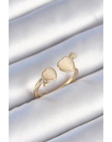 Brass Gold Color White Enamel Heart Model Women's Ring