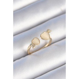 Brass Gold Color White Enamel Heart Model Women's Ring Brass Gold Color White Enamel Heart Model Women's Ring