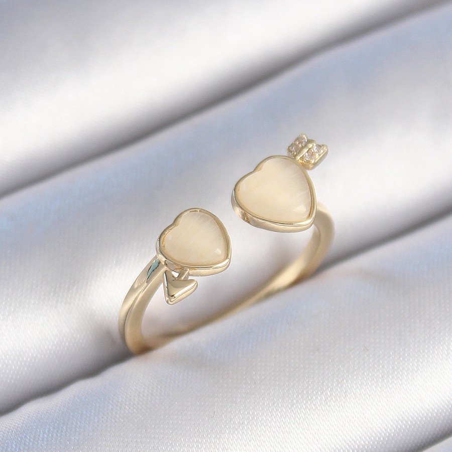 Brass Gold Color White Enamel Heart Model Women s Ring