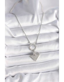 316L Steel Silver Color Ball Chain Zircon Stone Triangle Model Women's Necklace